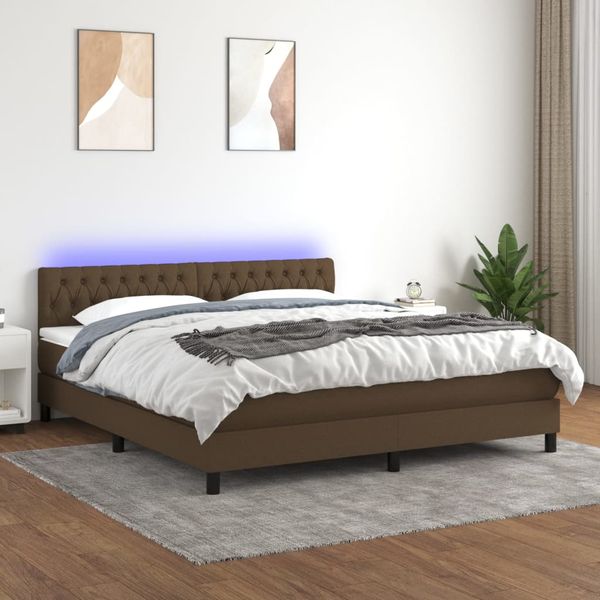 vidaXL Posteľ boxsping s matracom a LED tmavohnedá 160x200 cm látka