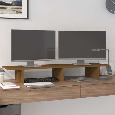 vidaXL Stojan na monitor medovo-hnedý 100x27x15 cm masívna borovica