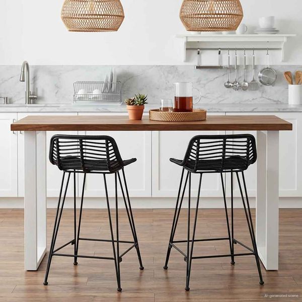 vidaXL Barová stolička 2 pcs Čierna 44 x 45 x 76 cm Ratan a oceľ