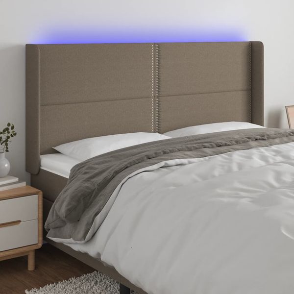 vidaXL Čelo postele s LED sivohnedé 183x16x118/128 cm látka