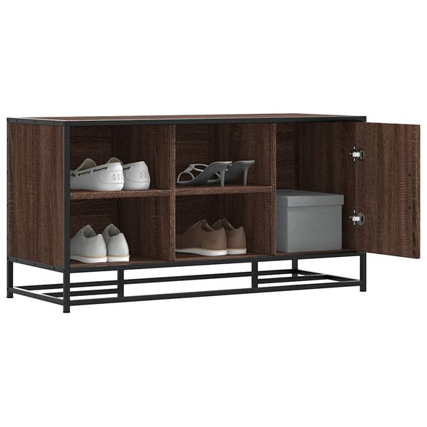 vidaXL Lavica na topánky hnedý dub 100x40x53,5cm kompozitné drevo+kov