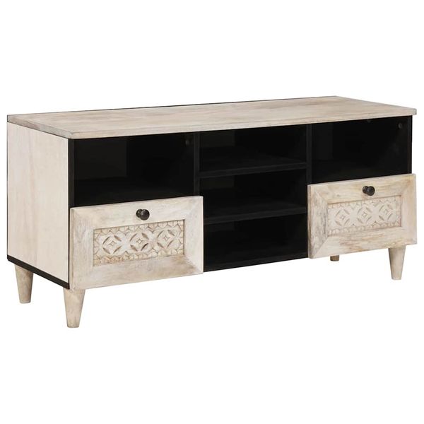 vidaXL TV skrinka Bielená biela 100 x 33 x 46 cm Masívne mango drevo