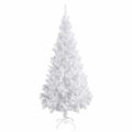 vidaXL Osvetlený umelý vianočný stromček s guľami, biely 180 cm, PVC