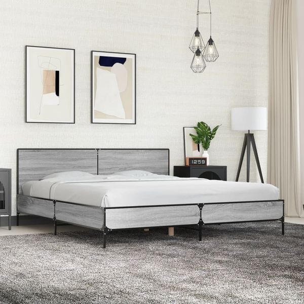 vidaXL Posteľný rám sivý dub sonoma 200x200 cm kompozitné drevo a kov