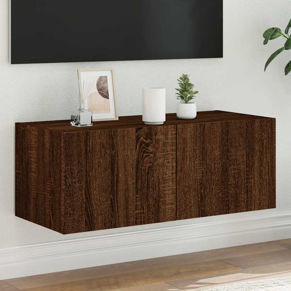 vidaXL TV nástenná skrinka s LED svetlami hnedý dub 80x35x31 cm