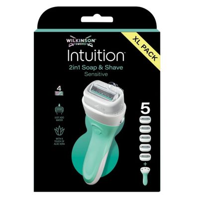 Wilkinson W950186100 Intiuition 2in1 Soap&Shave Sensitive holiaci strojček s mydlom, 5 čepieľok