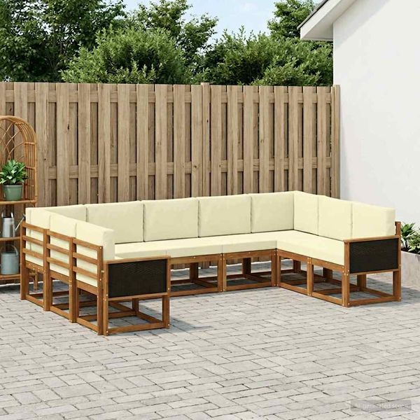 vidaXL Záhradná súprava gaučov s vankúšom 9 pcs Prírodná a krémová
