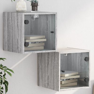 vidaXL Nočné skrinky so sklenenými dverami 2 ks sivé sonoma 35x37x35cm
