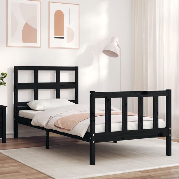 vidaXL Rám postele s čelom čierny 100x200 cm masívne drevo