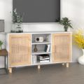 vidaXL Komoda biela 105x30x60 cm masívna borovica a prírodný ratan