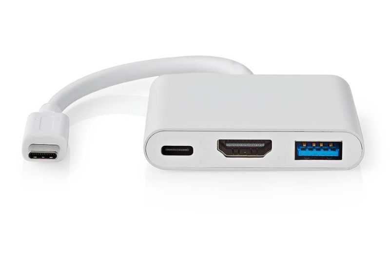 NEDIS USB 3.2 Gen 1 adaptér/ USB-C zástrčka - USB-A zásuvka - USB-C zásuvka/ výstup HDMI/ biely/ box/ 10 cm Dokovacia stanica, USB-C, HDMI, USB 3.0, USB-C, biela