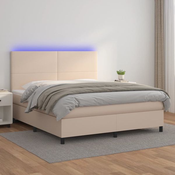 vidaXL Boxspring posteľ matrac a LED kapučínová 180x200 cm umelá koža