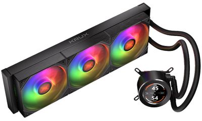 Krux vodný chladič CPU HydroGlance 360 ARGB LCD / 3x120mm ARGB / PWM / display / AMD i Intel AiO vodné chladenie, LCD displej, 360mm radiátor, 3× 120mm PWM ARGB ventilátor, Intel LGA1851/1700/1200, AMD AM5/AM4, čierne