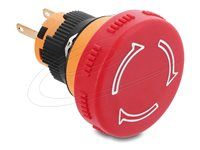 Delock - Tlacítko - mushroom-head, for installation 16 mm, 2 x solder terminals, plastic, 32 mm diameter - montáž na panel - AC 250 V - cervená