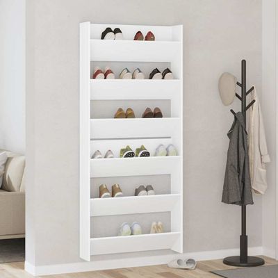 vidaXL Nástenné skrinky na topánky 2 ks, biele 80x18x90 cm
