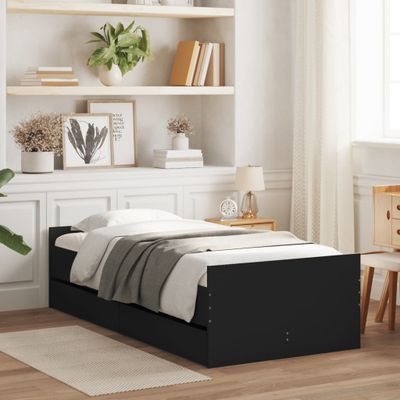 vidaXL Rám postele so zásuvkami čierny 75x190 cm malé jednolôžko