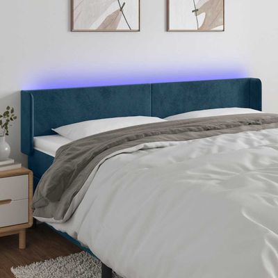 vidaXL Čelo postele s LED tmavomodré 163x16x78/88 cm zamat