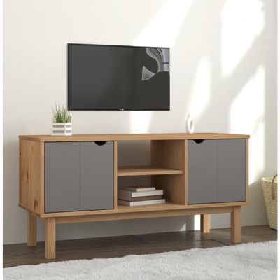 vidaXL TV skrinka OTTA, hnedo sivá 113,5x43x57 cm, borovicový masív