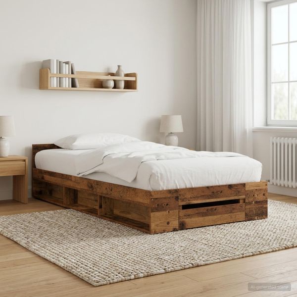 vidaXL Rám postele so skladom Staré drevo 80 x 200 cm Kompozitné drevo