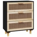 vidaXL Komoda čierna 60x30x70 cm masívna borovica a prírodný ratan
