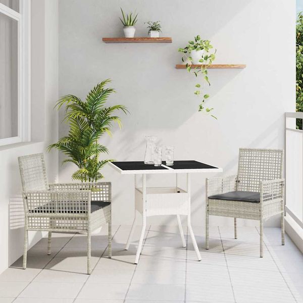 vidaXL Záhradný jedálenský set 3 pcs Svetlosivá polyratan