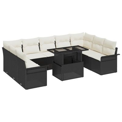 vidaXL Súprava záhradných pohoviek s vankúšom 10 pcs Čierna Poly Ratan