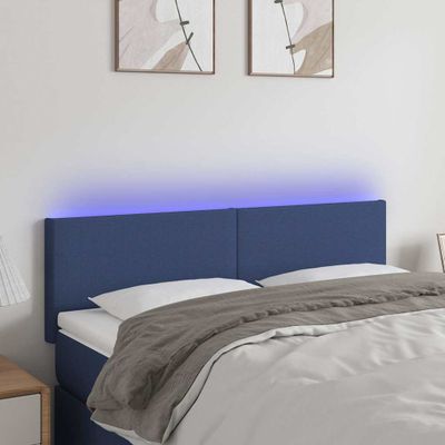 vidaXL Čelo postele s LED modré 144x5x78/88 cm látka
