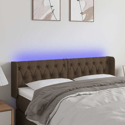 vidaXL Čelo postele s LED tmavohendé 163x16x78/88 cm látka