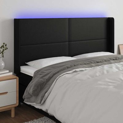 vidaXL Čelo postele s LED čierne 163x16x118/128 cm umelá koža