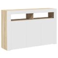 vidaXL Komoda s LED svetlami biela a dub sonoma 115,5x30x75 cm