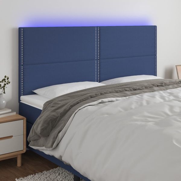 vidaXL Čelo postele s LED modré 180x5x118/128 cm látka