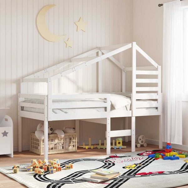 vidaXL Vysoká posteľ so strechou biela 90x190 cm borovicový masív