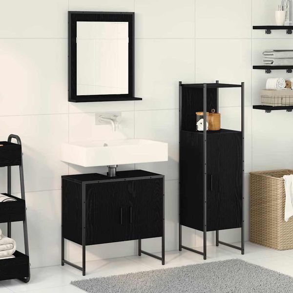 vidaXL Sada kúpeľňového nábytku Nástenný 3 pcs Čierna Kompozitné drevo