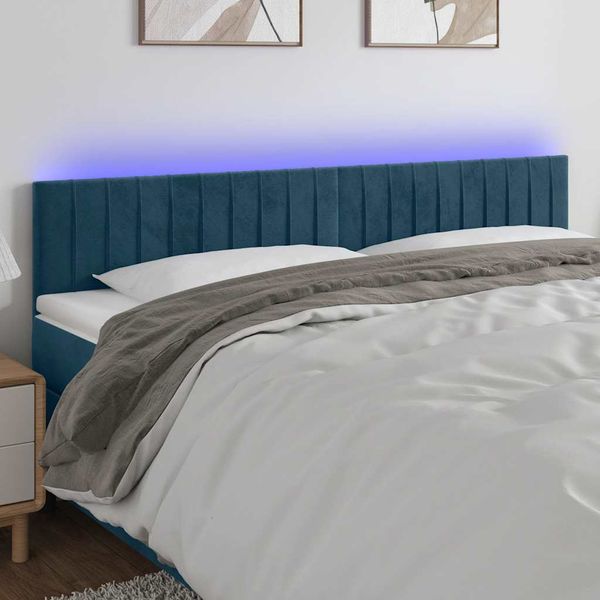 vidaXL Čelo postele s LED tmavomodré 180x5x78/88 cm zamat