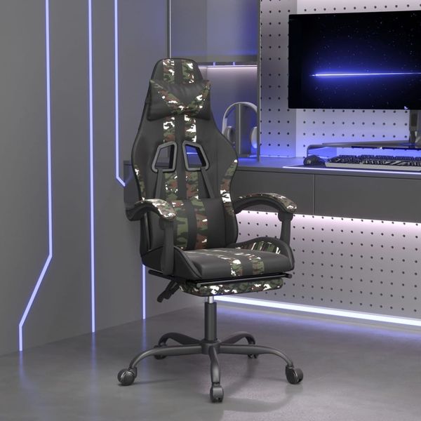 vidaXL Otočná herná stolička s podnožkou čierna a maskáčová umelá koža