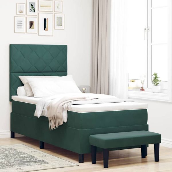 vidaXL Posteľ s pružinovým rámom Tmavozelená 190 x 90 cm Zamat