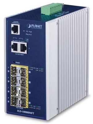 Planet IGS-10080MFT průmyslový L3 switch, 2x1Gb, 6x1Gb SFP, 2x2.5Gb SFP, 12-48VDC, -40~75°C, IP30 Prumyslový Switch, 8x 100/1000 SFP + 2x 10/100/1000, Management, -40 +75°C