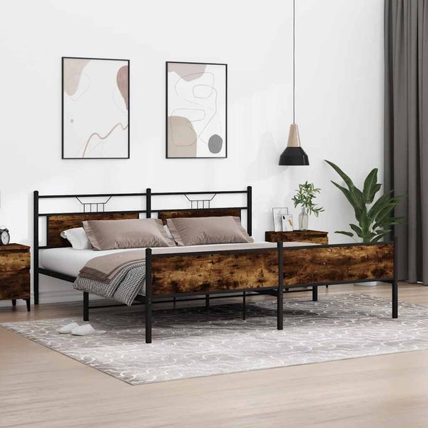 vidaXL Kovový posteľný rám bez matraca dymový dub 193x200 cm