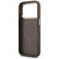 Guess Case Magsafe 4G PU kožené puzdro s trojuholníkovým logom a zlatým kovovým rámom fotoaparátu pre iPhone 17 Pro hnedá