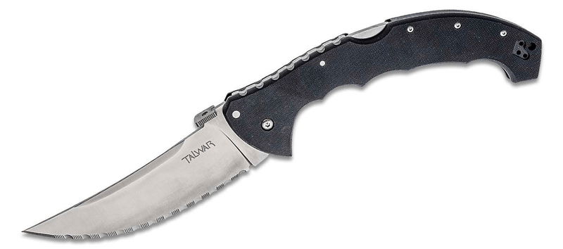 Cold Steel 21TBXS Talwar 5 1/2" vreckový nôž 14 cm, zúbkovaná čepeľ, čierna, G10