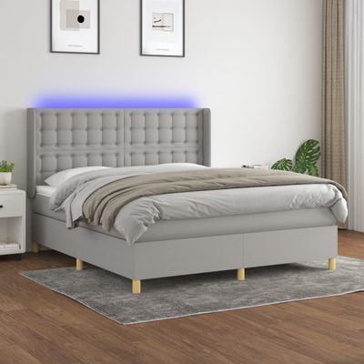 vidaXL Posteľ boxsping s matracom a LED bledosivá 180x200 cm látka