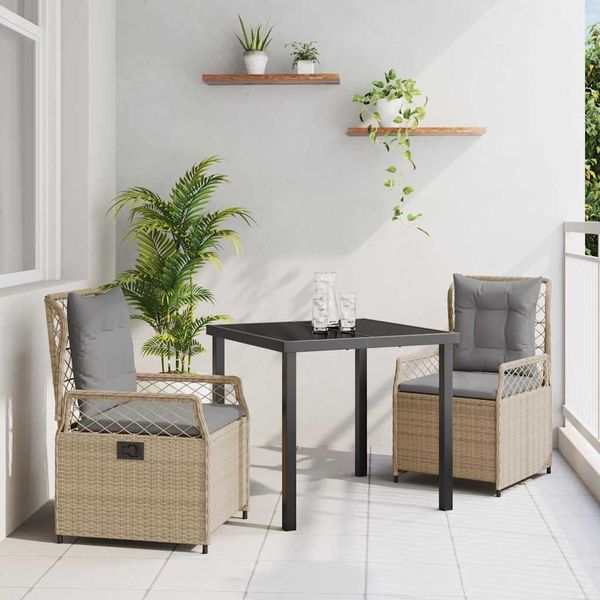 vidaXL Záhradný jedálenský set 3 pcs Beige a svetlo šedá polyratan