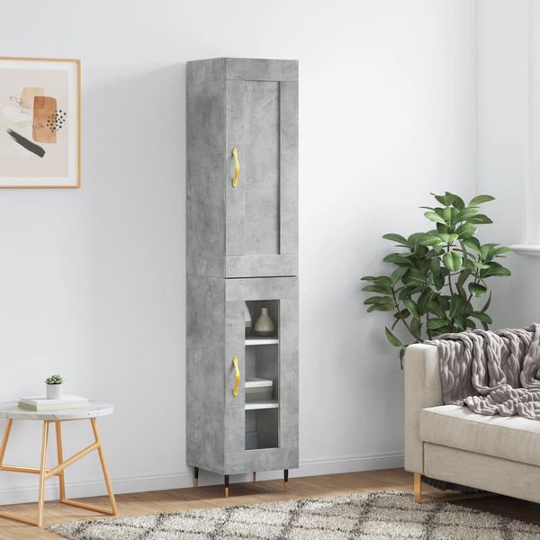 vidaXL Vysoká skrinka betónová sivá 34,5x34x180 cm spracované drevo