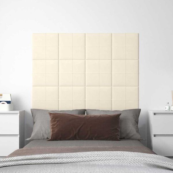 vidaXL Nástenné panely 12 ks krémové 30x30 cm zamatové 1,08 m²