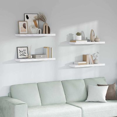 vidaXL Stenná polica Nástenný 4 pcs Biely mramor 80 x 23,5 x 4 cm