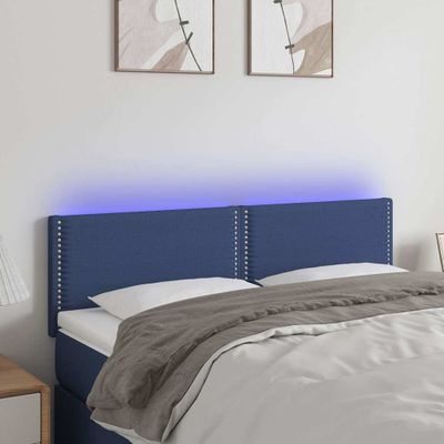 vidaXL Čelo postele s LED modré 144x5x78/88 cm látka