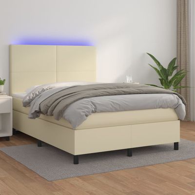 vidaXL Boxspring posteľ s matracom a LED krémová 140x190 cm umelá koža