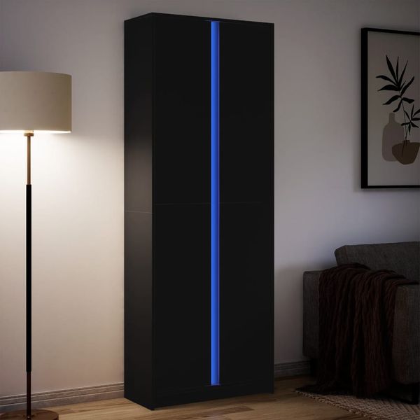 vidaXL Vysoká skrinka s LED čierna 74x32,5x200 cm kompozitné drevo