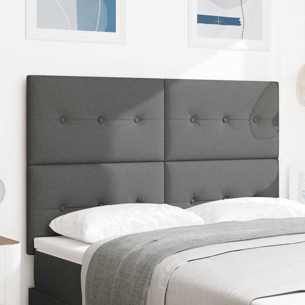 vidaXL LED hlavová doska s LED pásikmi Tmavo šedá 144 cm látka