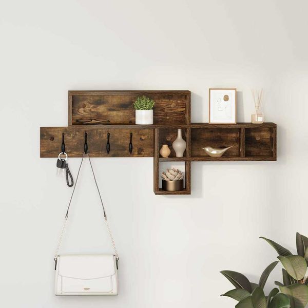 vidaXL Vešiak na stenu Dymová dub 100 x 12 x 43,5 cm Kompozitné drevo